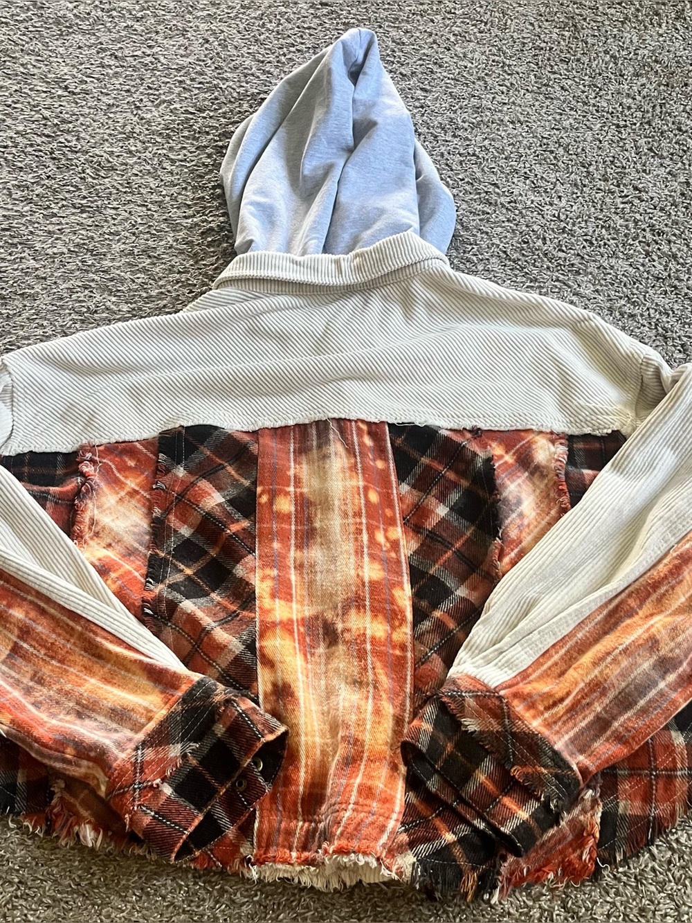 Oli & Hali Hooded Corduroy Shacket Orange Plaid Fall Cozy Oversized Patchwork - Picture 7 of 8